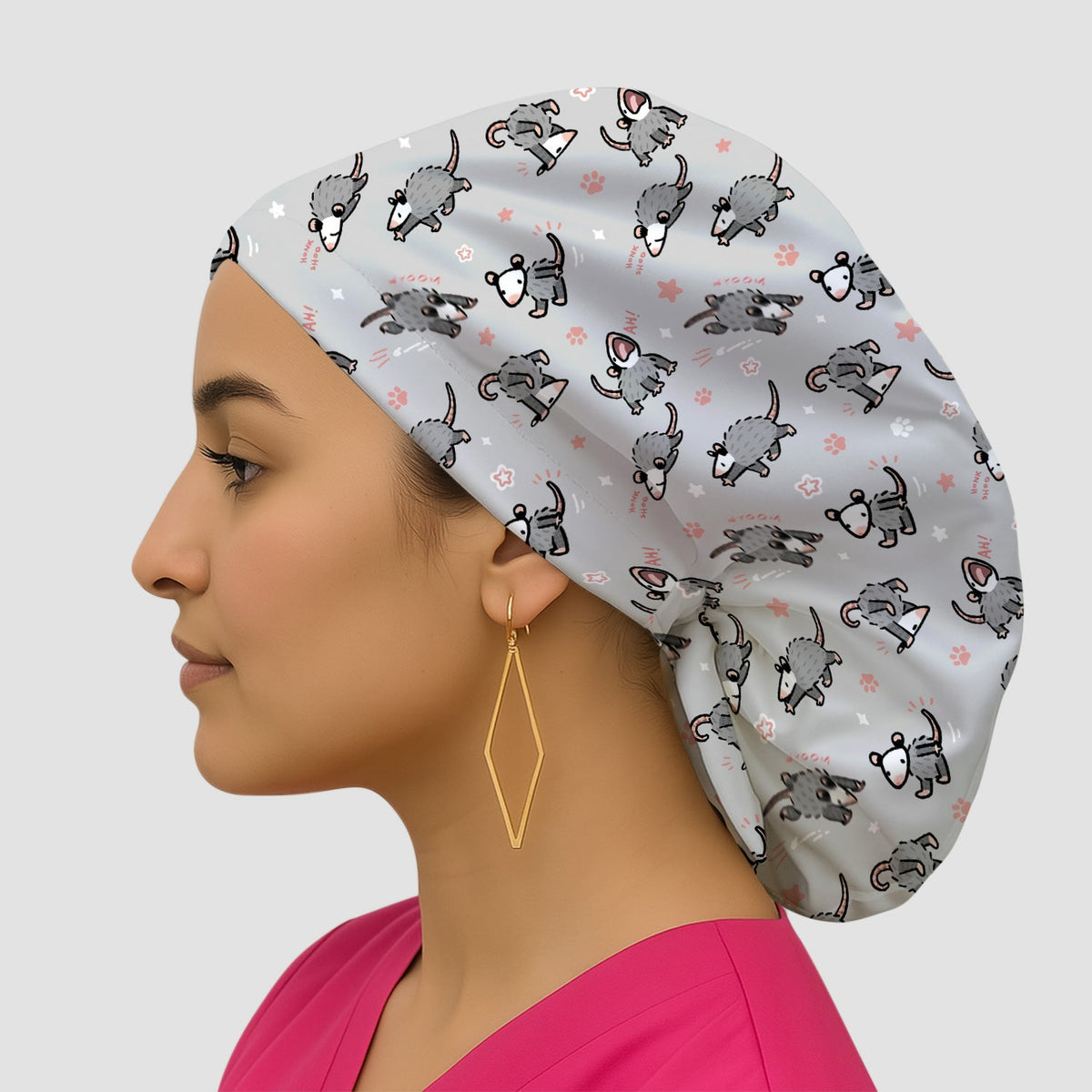 Cartoon Opossum Scrub Cap