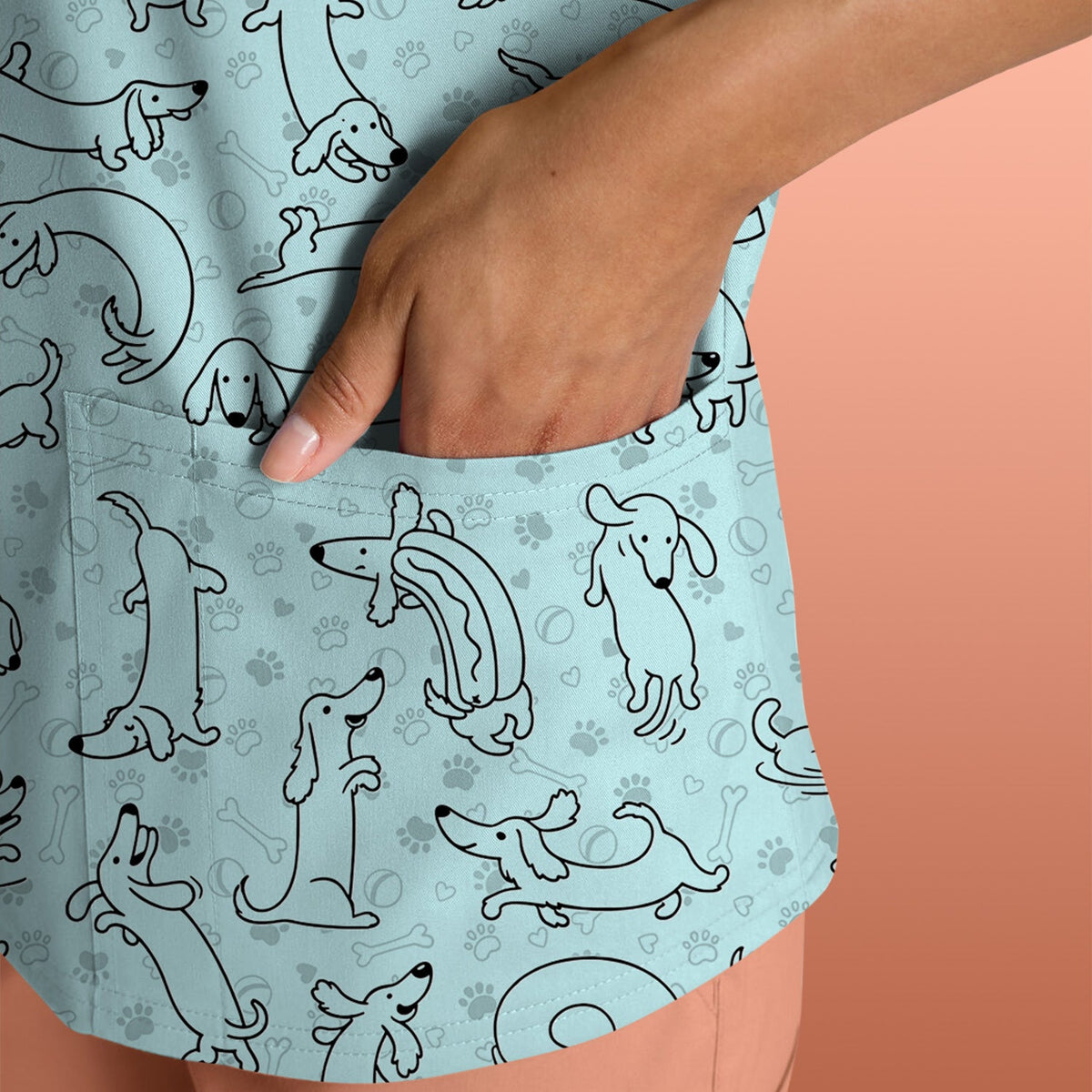 Dachshund Line Art Nurse Scrub Top