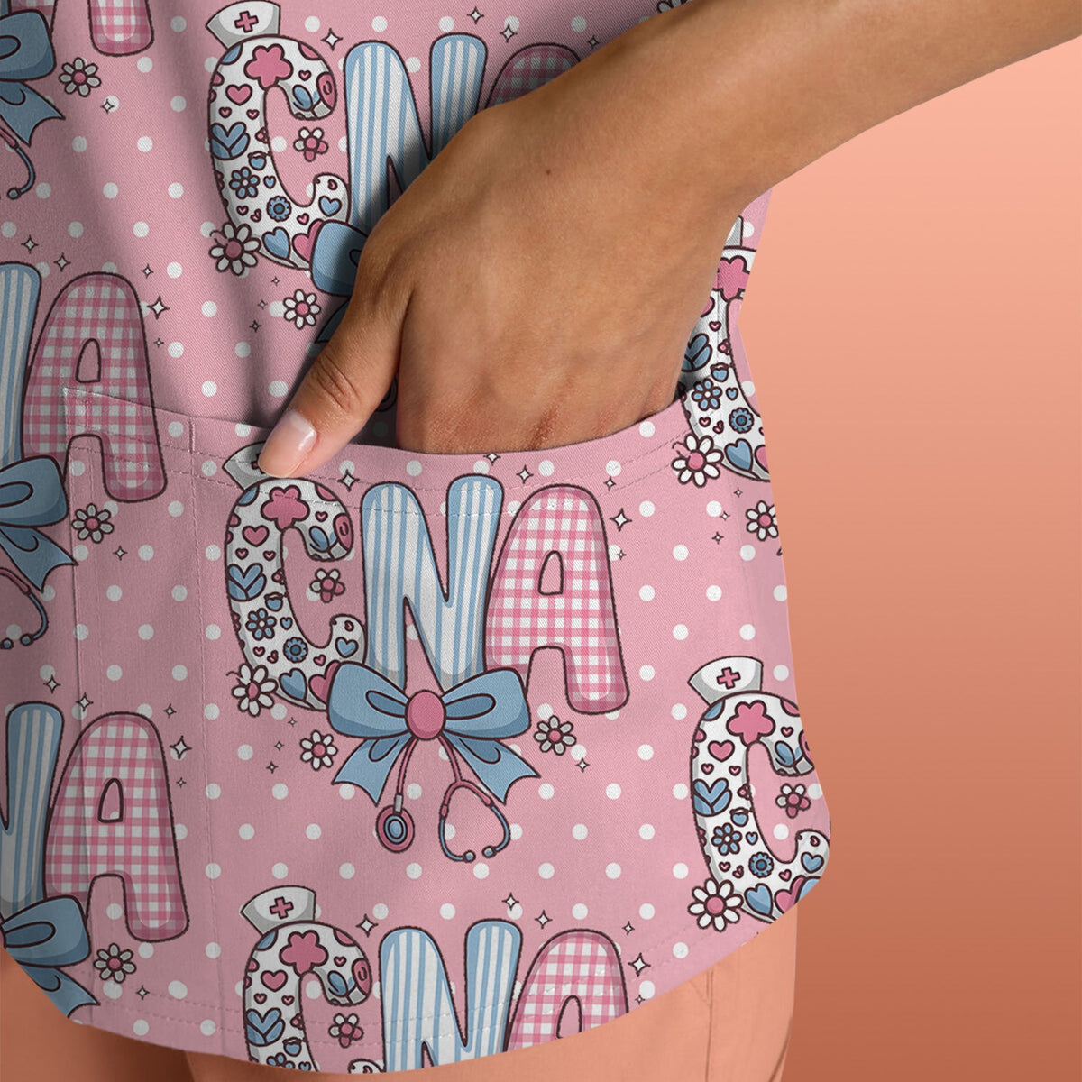 Floral Bow Nurse Scrub Top