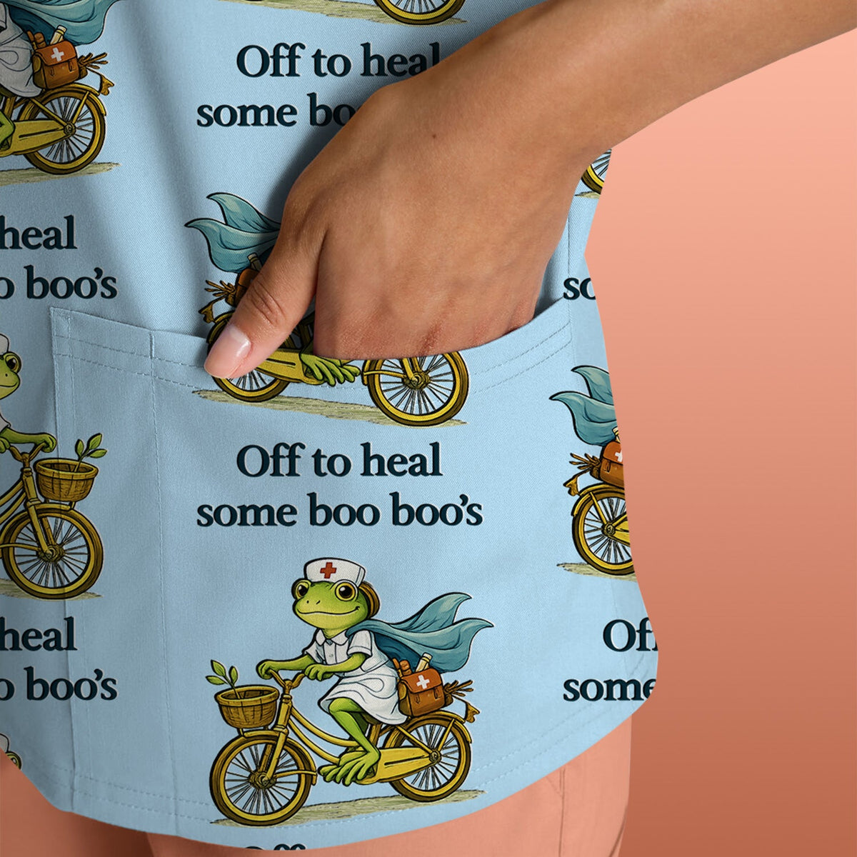 Frog Cycling Nurse Scrub Top