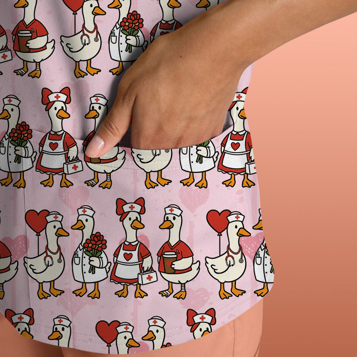 Valentine Nurse Goose Scrub Top