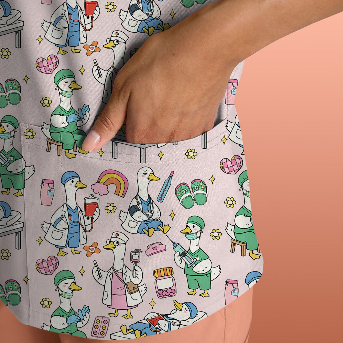 Duck Medical Doodle Nurse Scrub Top