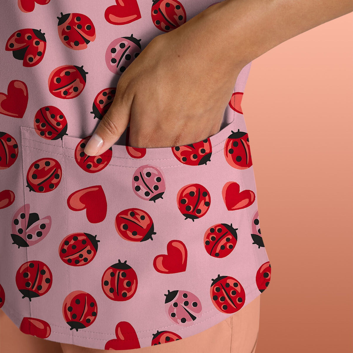 Ladybug Red Heart Nurse Scrub Top