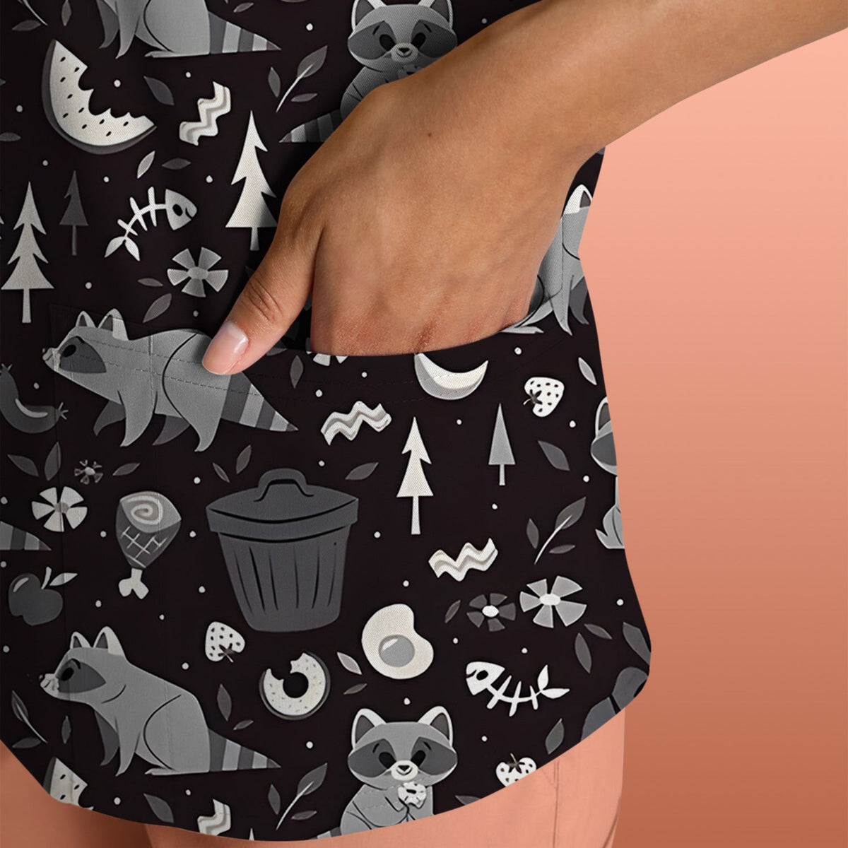 Raccoon Forest Food Nurse Scrub Top