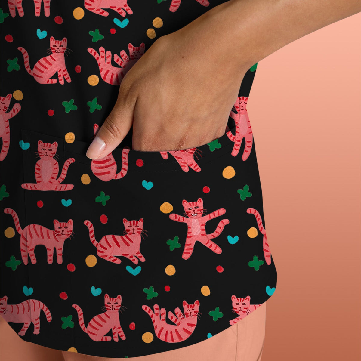 Pink Cat Nurse Scrub Top