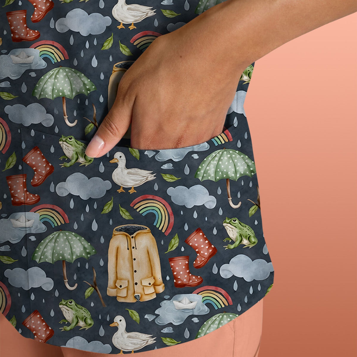 Rainy Day Ducks & Frog Nurse Scrub Top
