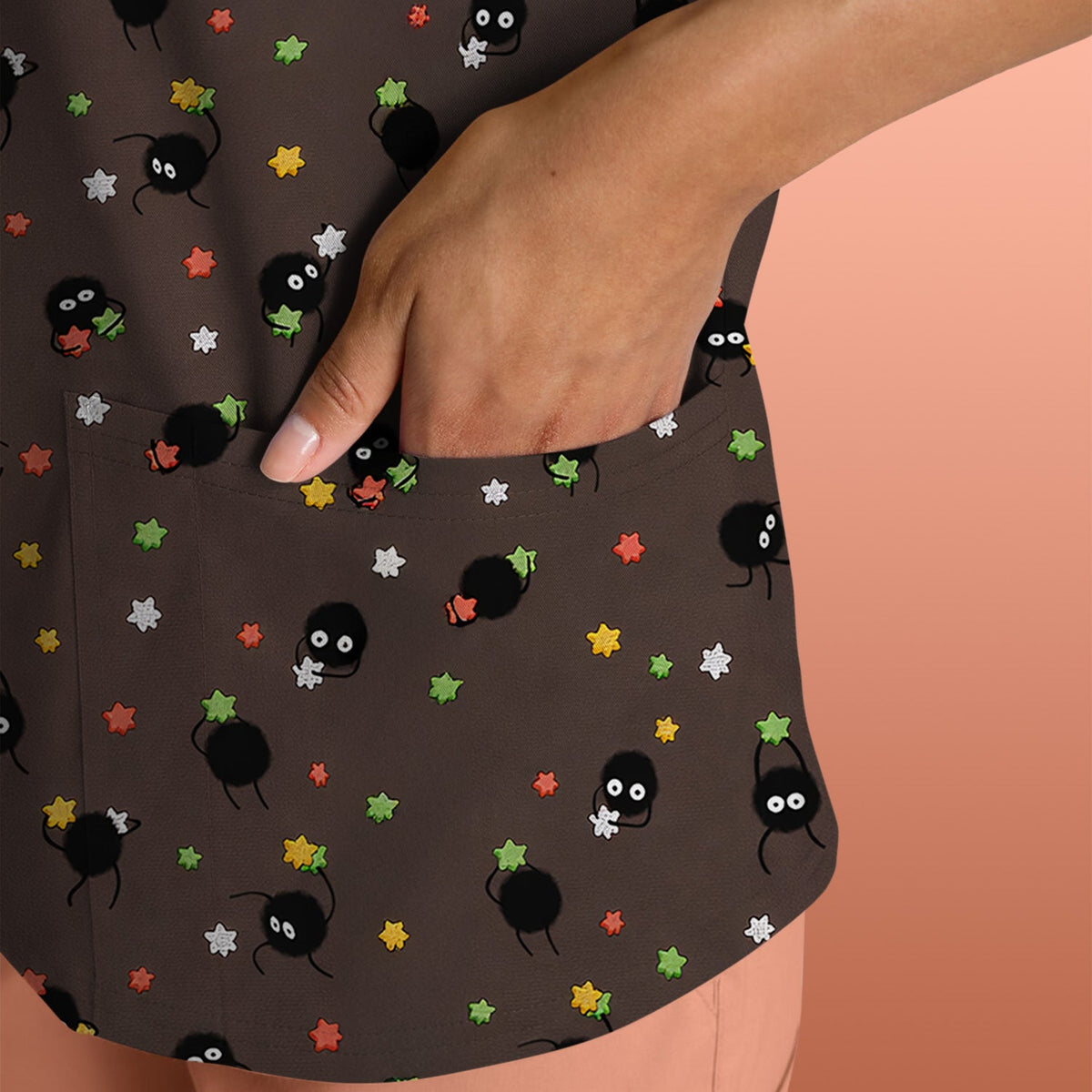 Funny Spider Pattern  Scrub Top, Cartoon Spider Pattern Nursing Uniform For Women