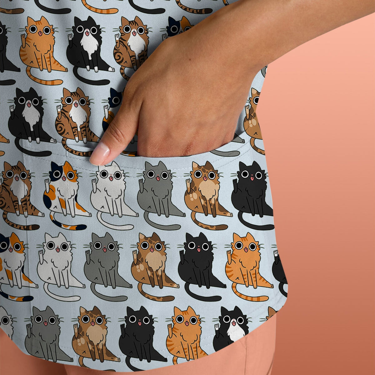 Cat Pattern Nurse Scrub Top