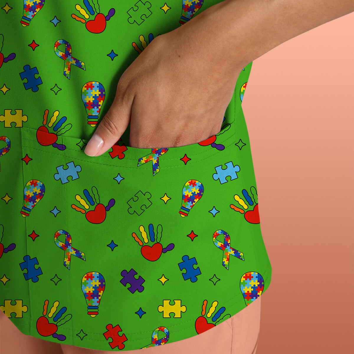 Autism Awareness Colorful Puzzle Nurse Scrub Top