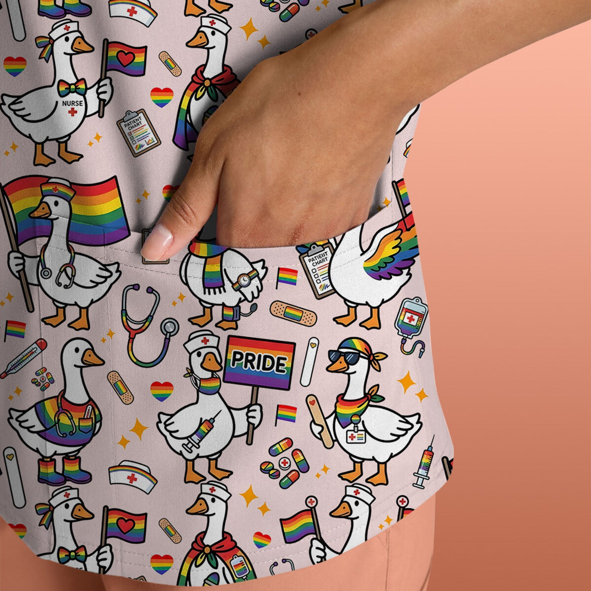 LGBT Pride Nurse Duck Scrub Top