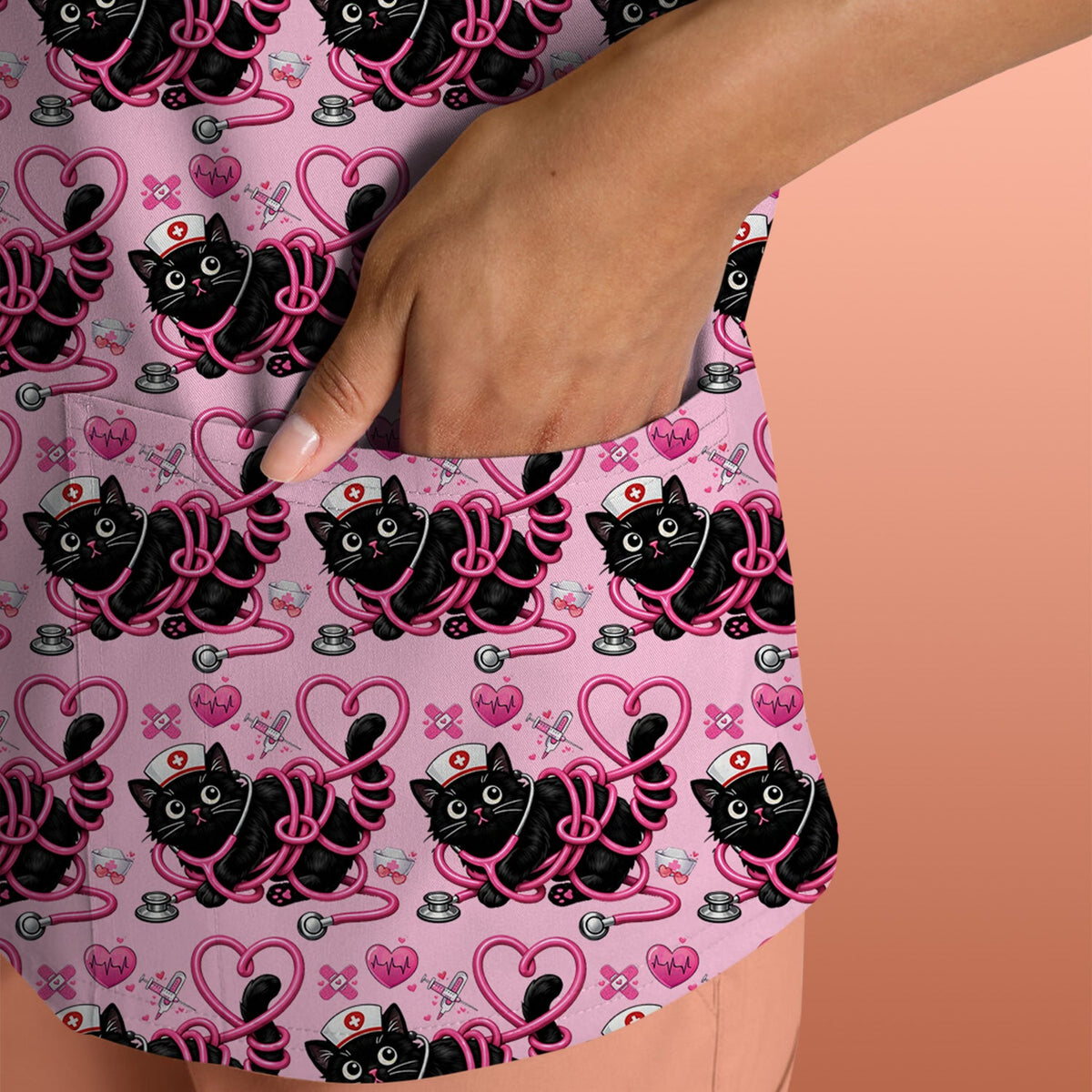 Valentine Cat Nurse Heart Scrub Top
