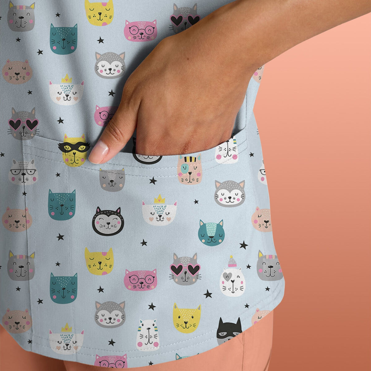 Colorful Cat Nurse Scrub Top
