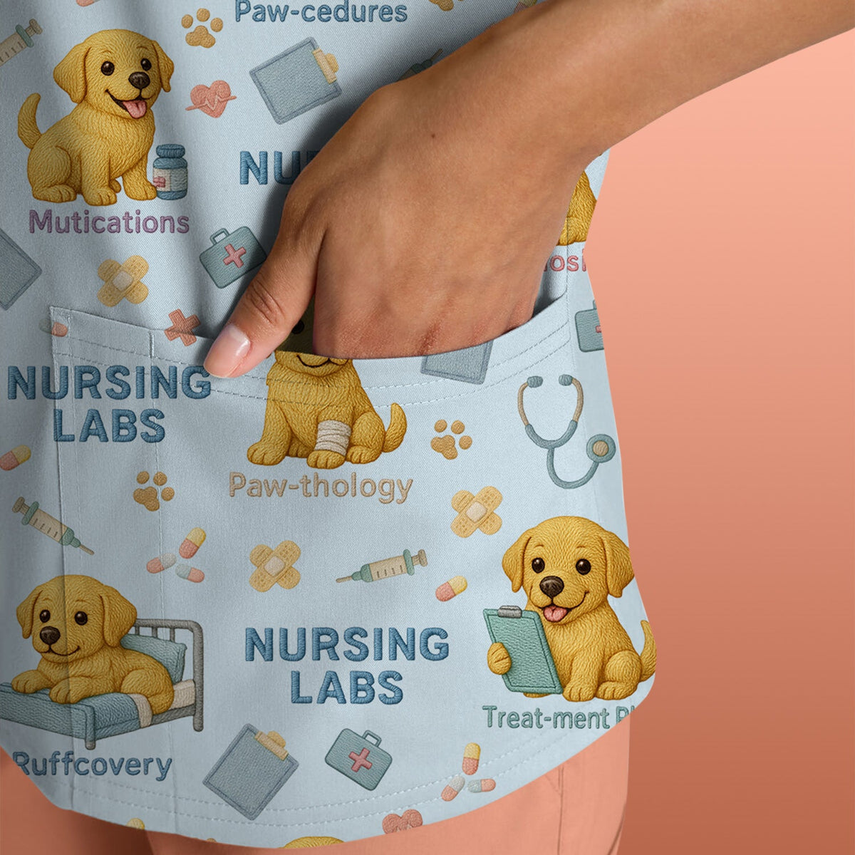Labrador Nursing Scrub Top, Cute Dog Pattern Nurse Uniform,  Comfortable Scrubs For Nurses