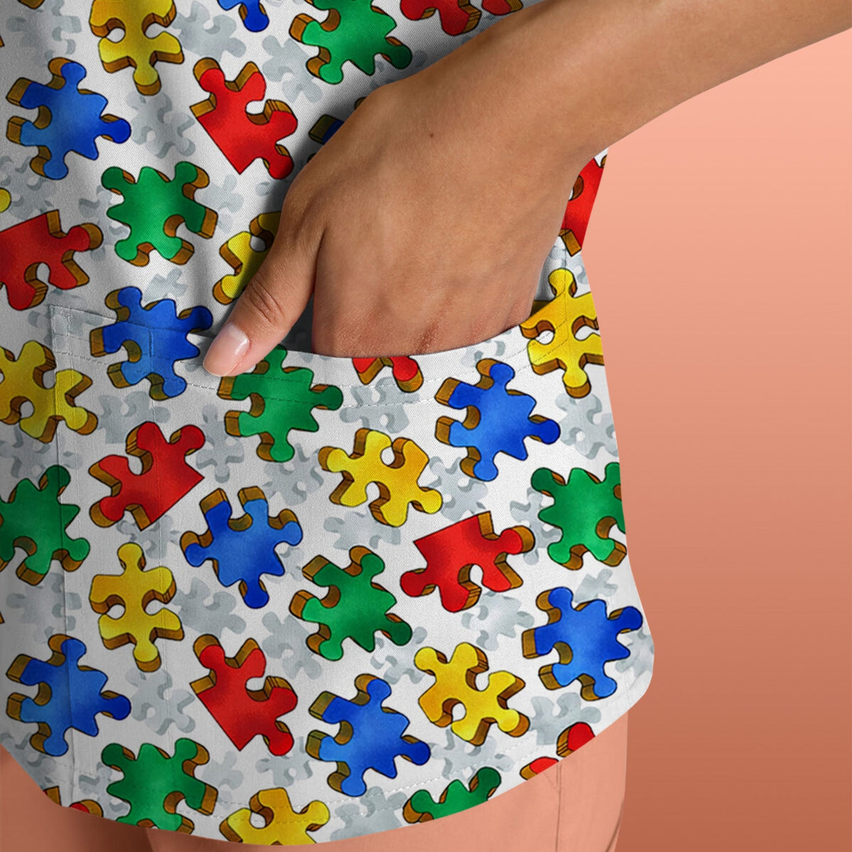 Colorful Autism Puzzle Piece Nurse Scrub Top