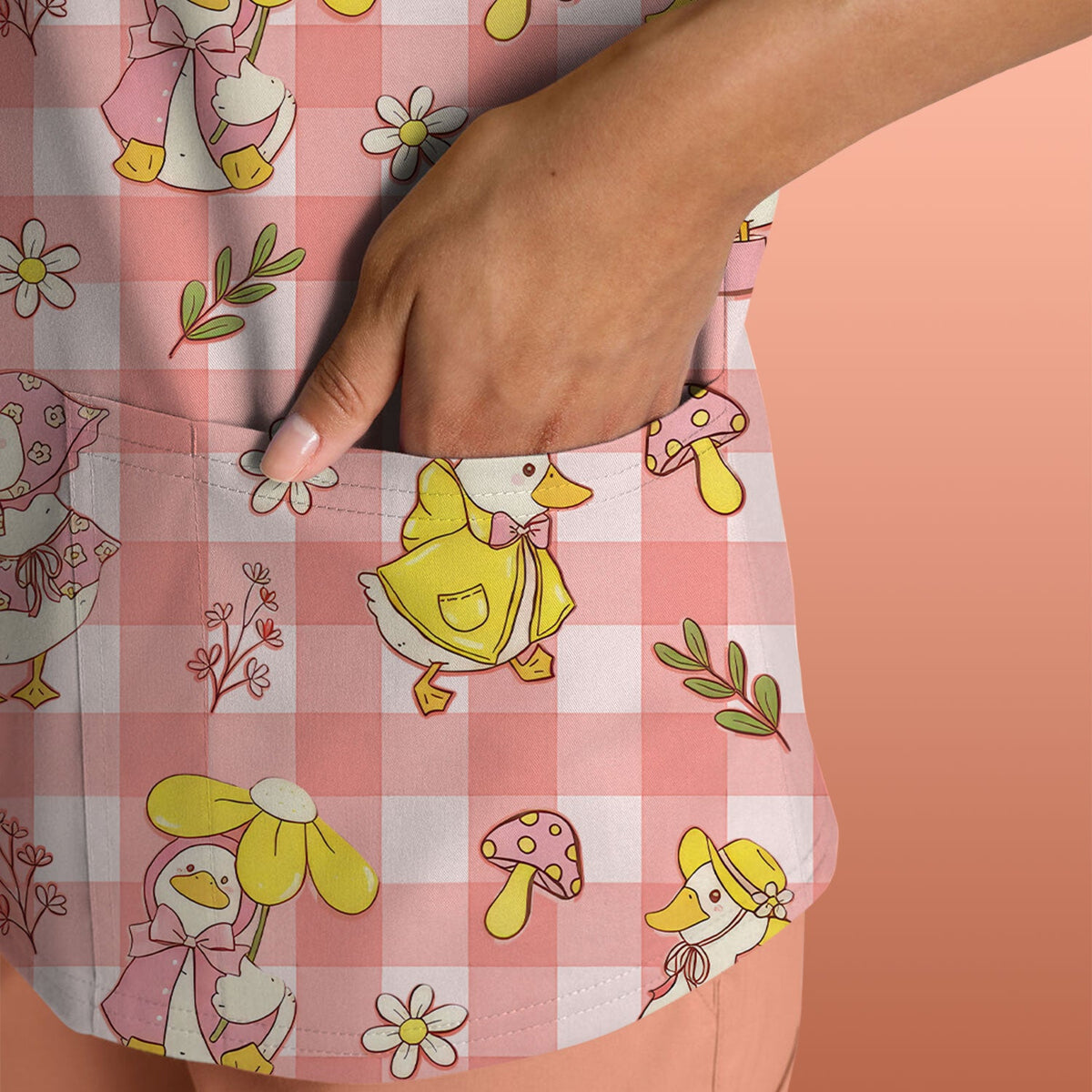 Duck Outfit Gingham Nurse Scrub Top