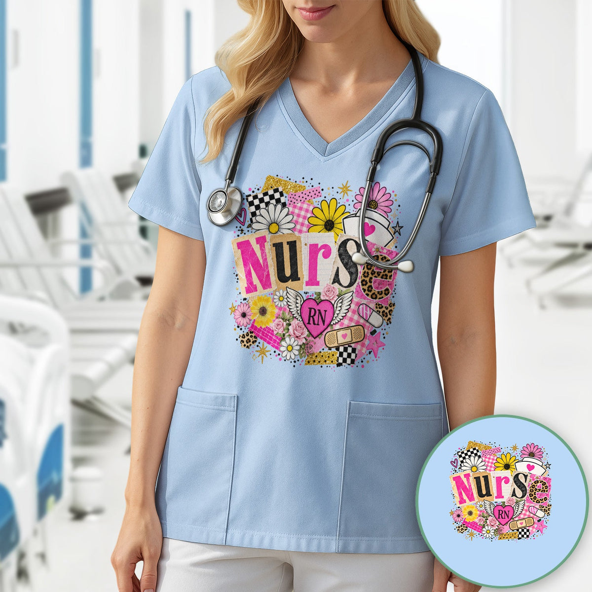 Nurse RN Floral Collage Shirt