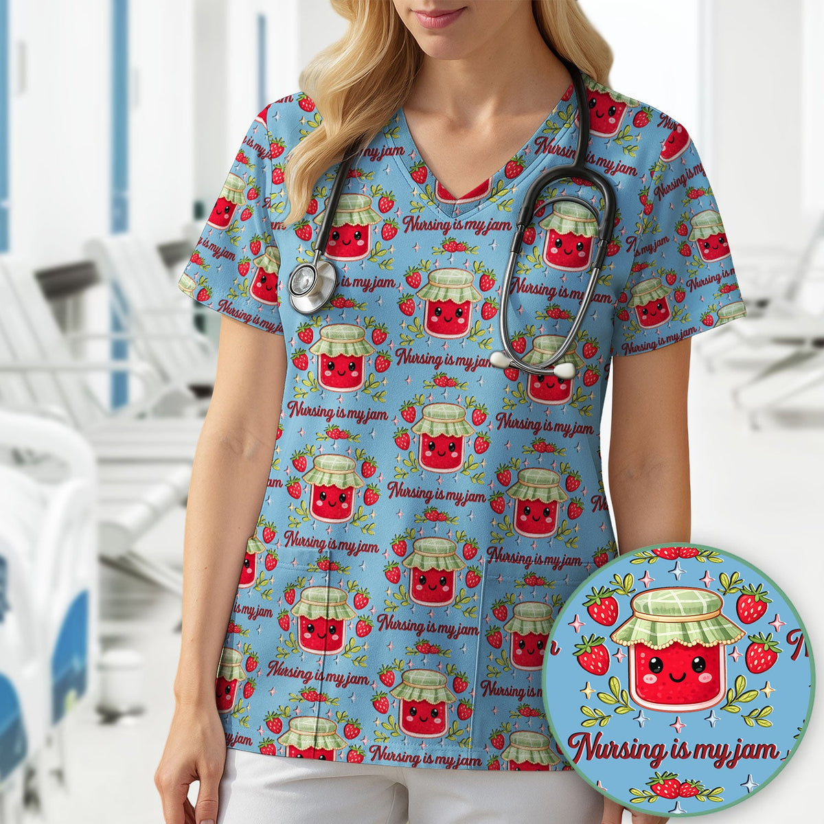 Strawberry Jam Nurse Scrub Top