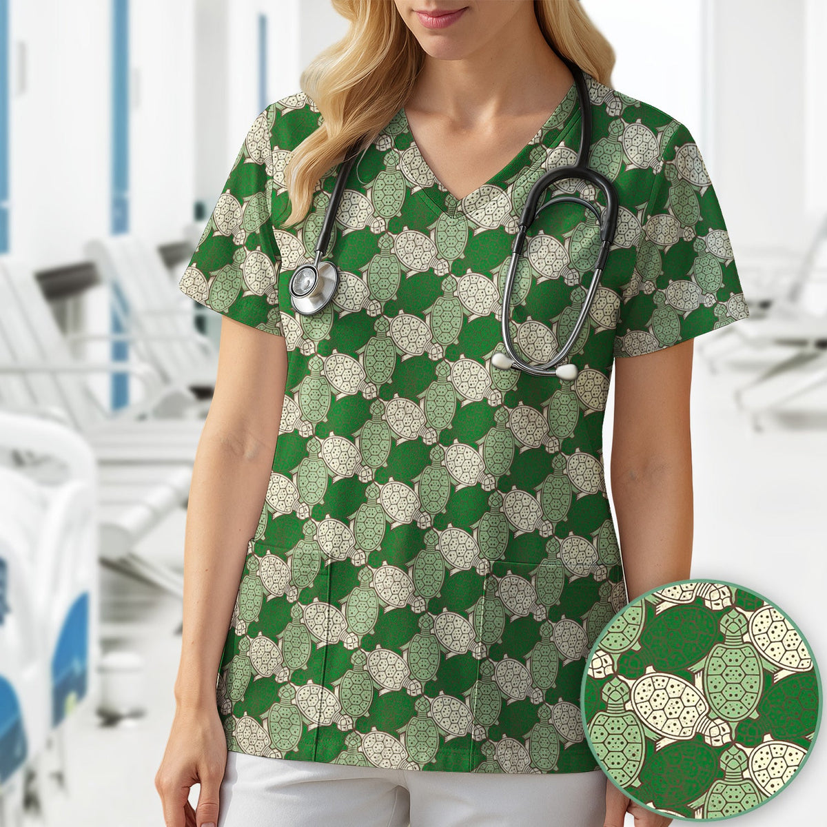 Green Sea Turtle Shell Nurse Scrub Top