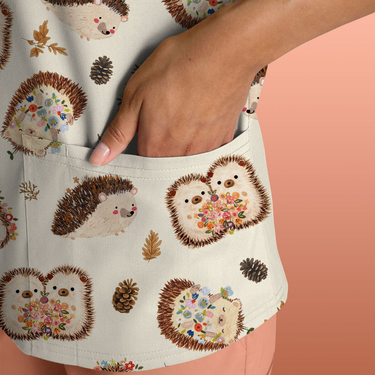 Hedgehog Floral Nurse Scrub Top