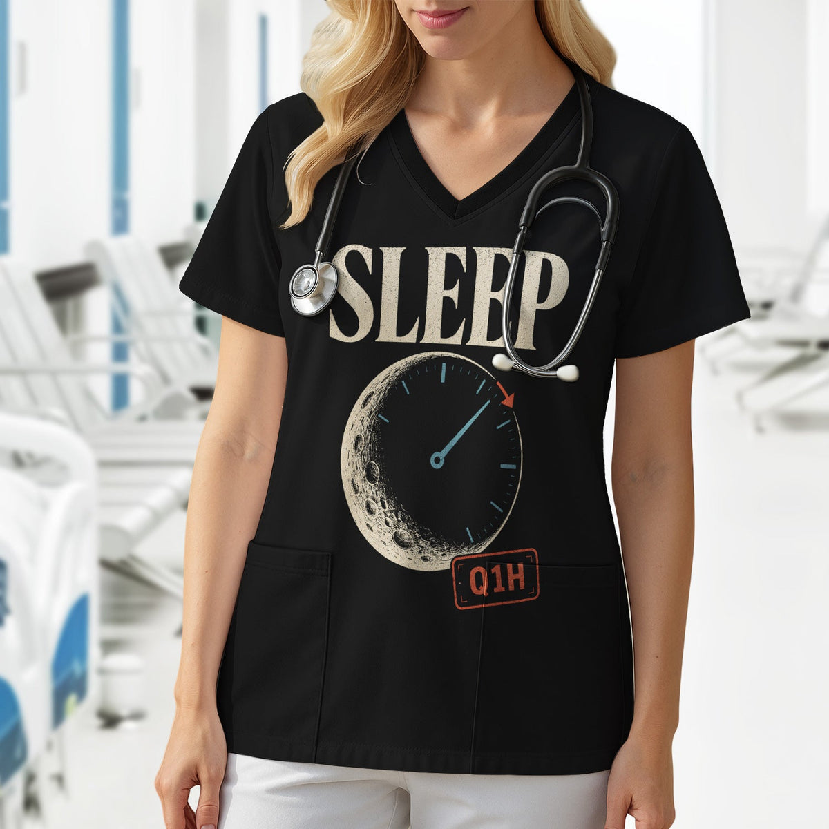 Sleep Q1H Night Shift Nurse Scrub Top