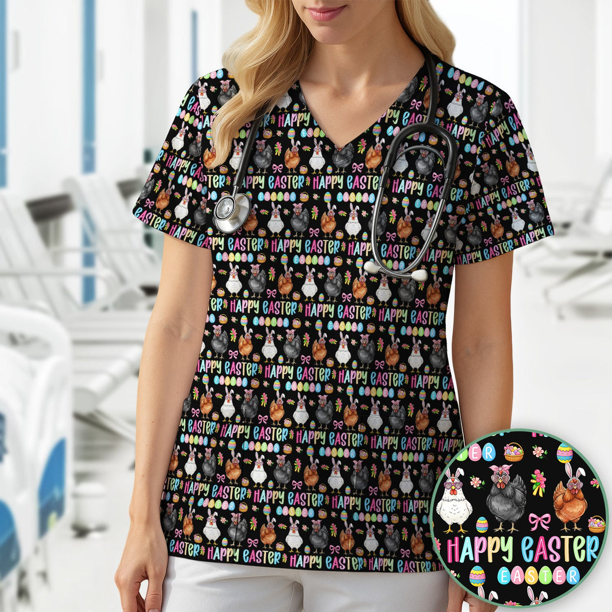 Bunny Eggs Nurse Scrub Tops - Easter Gift