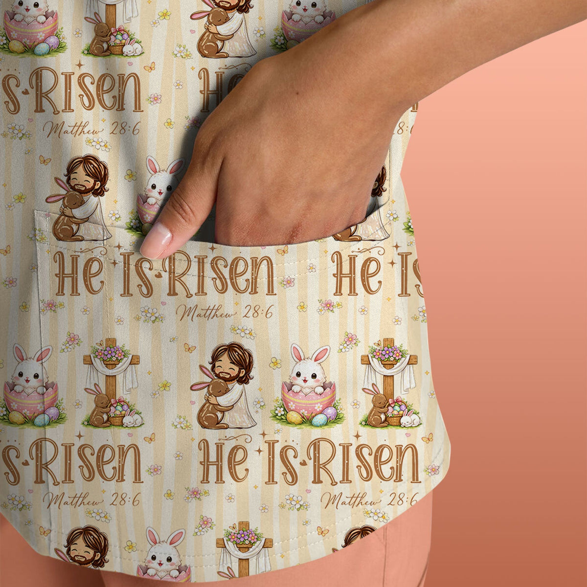 He Is Risen Jesus Easter Print Scrubs Nurses, Comfortable Scrubs for Nurses