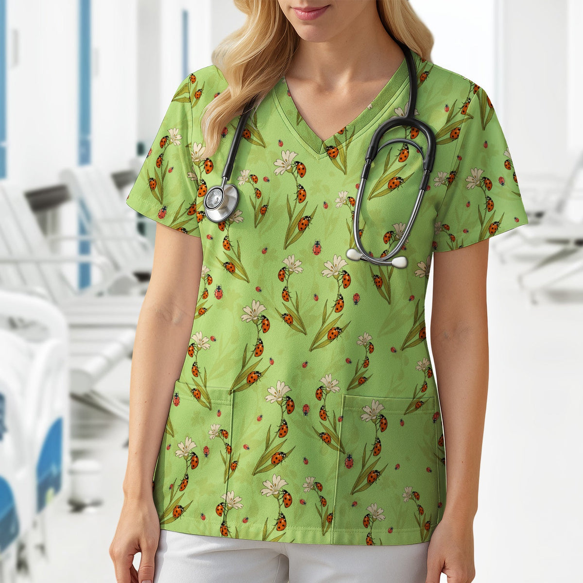 Fresh Daisy Ladybug Garden Nurse Scrub Top