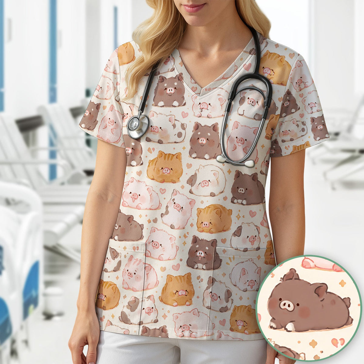Chubby Pig Nurse Scrub Top