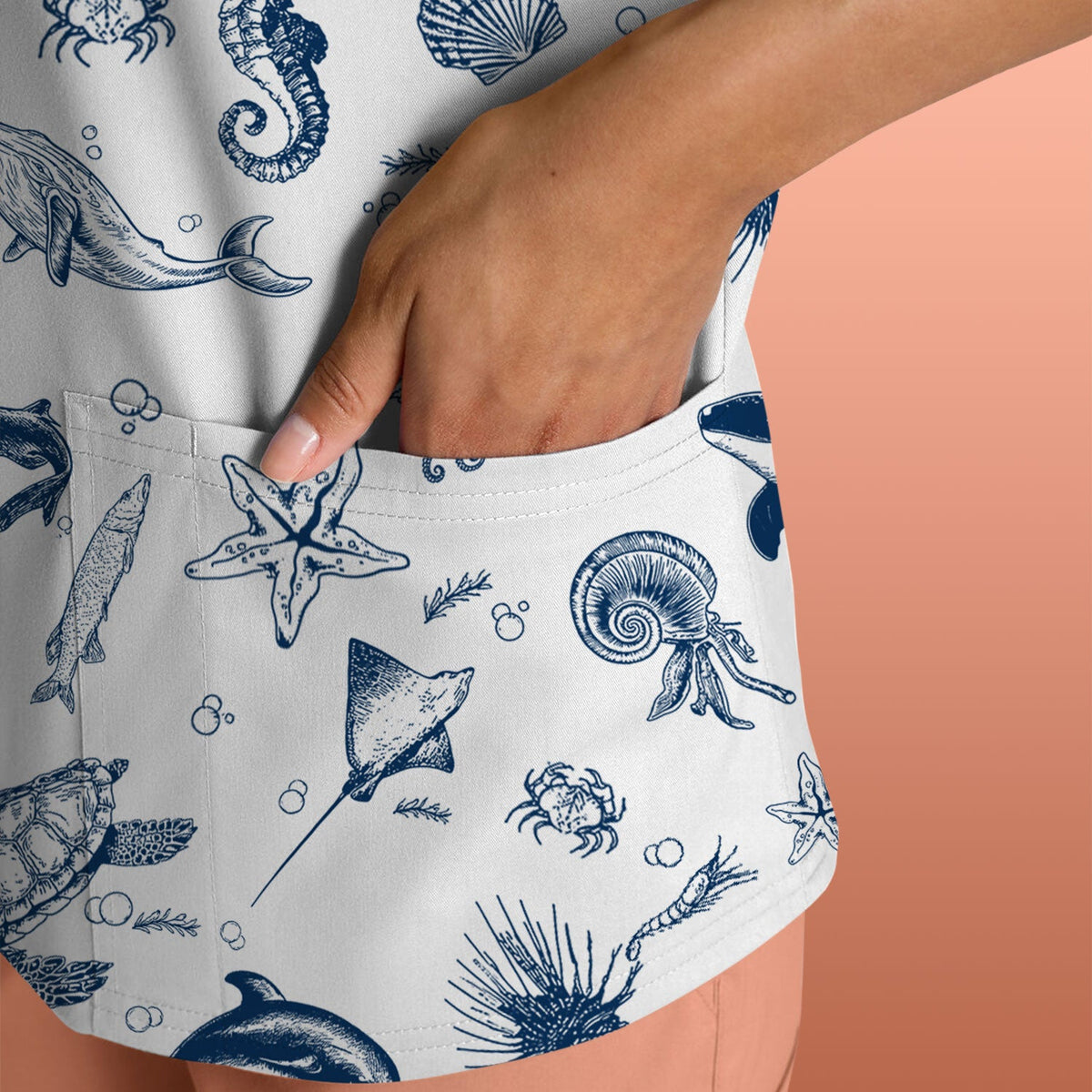 Marine Sea Life Nurse Scrub Top