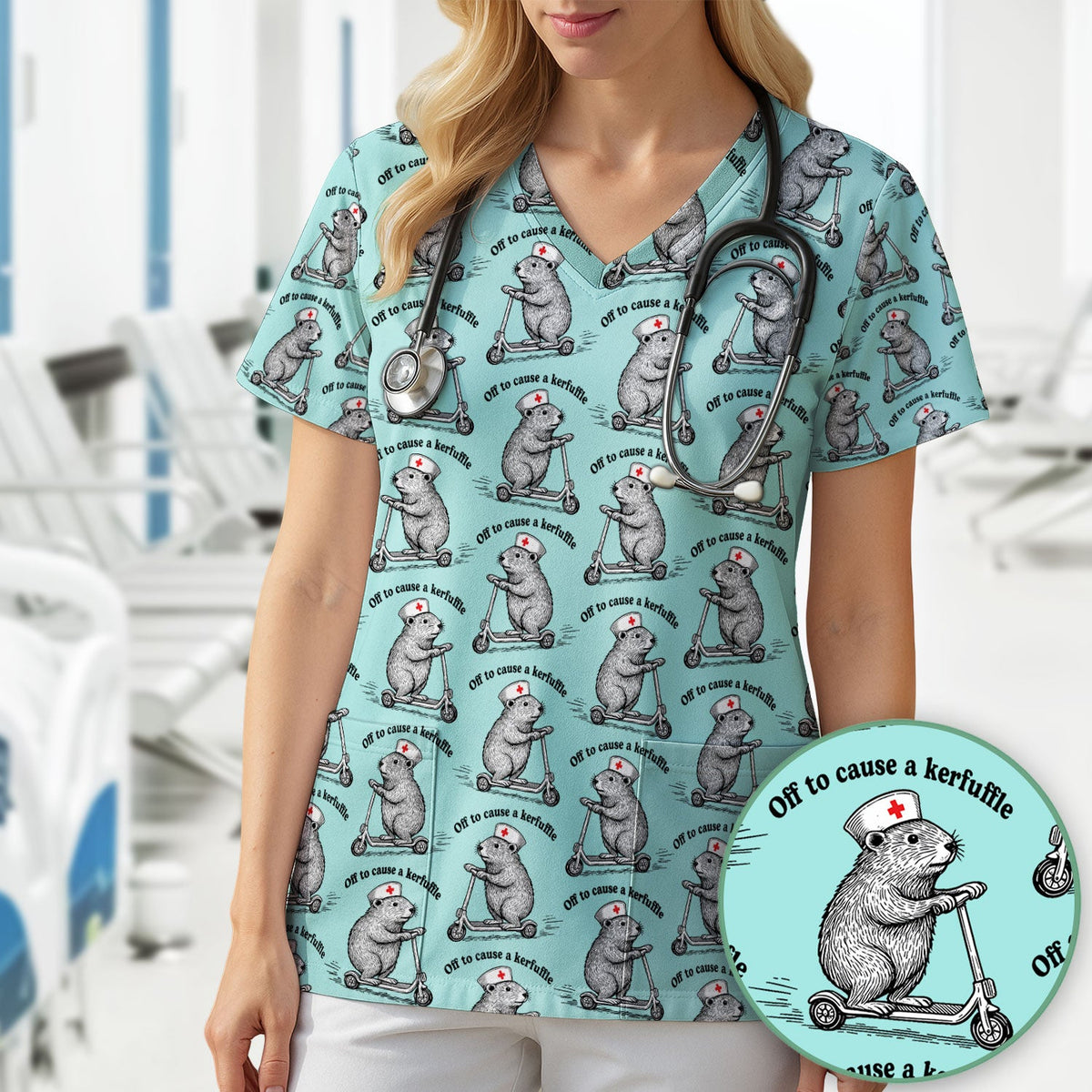 Mouse Scooter Nurse Scrub Top