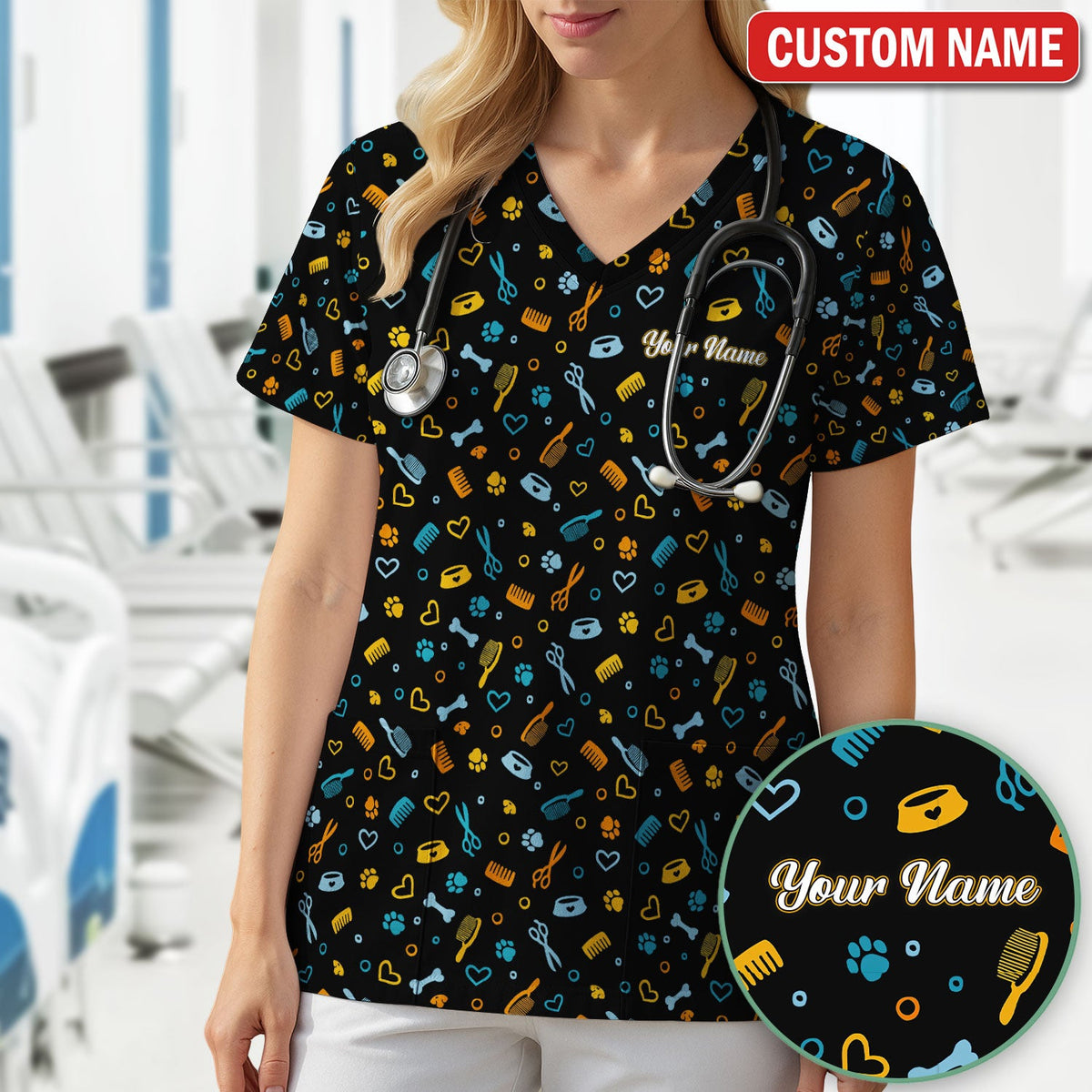 Personalized Dog Cat Grooming Nurse Scrub Set