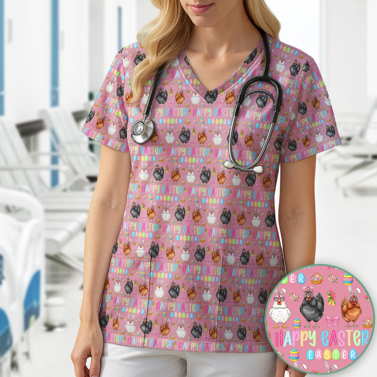 Bunny Eggs Nurse Scrub Tops - Easter Gift