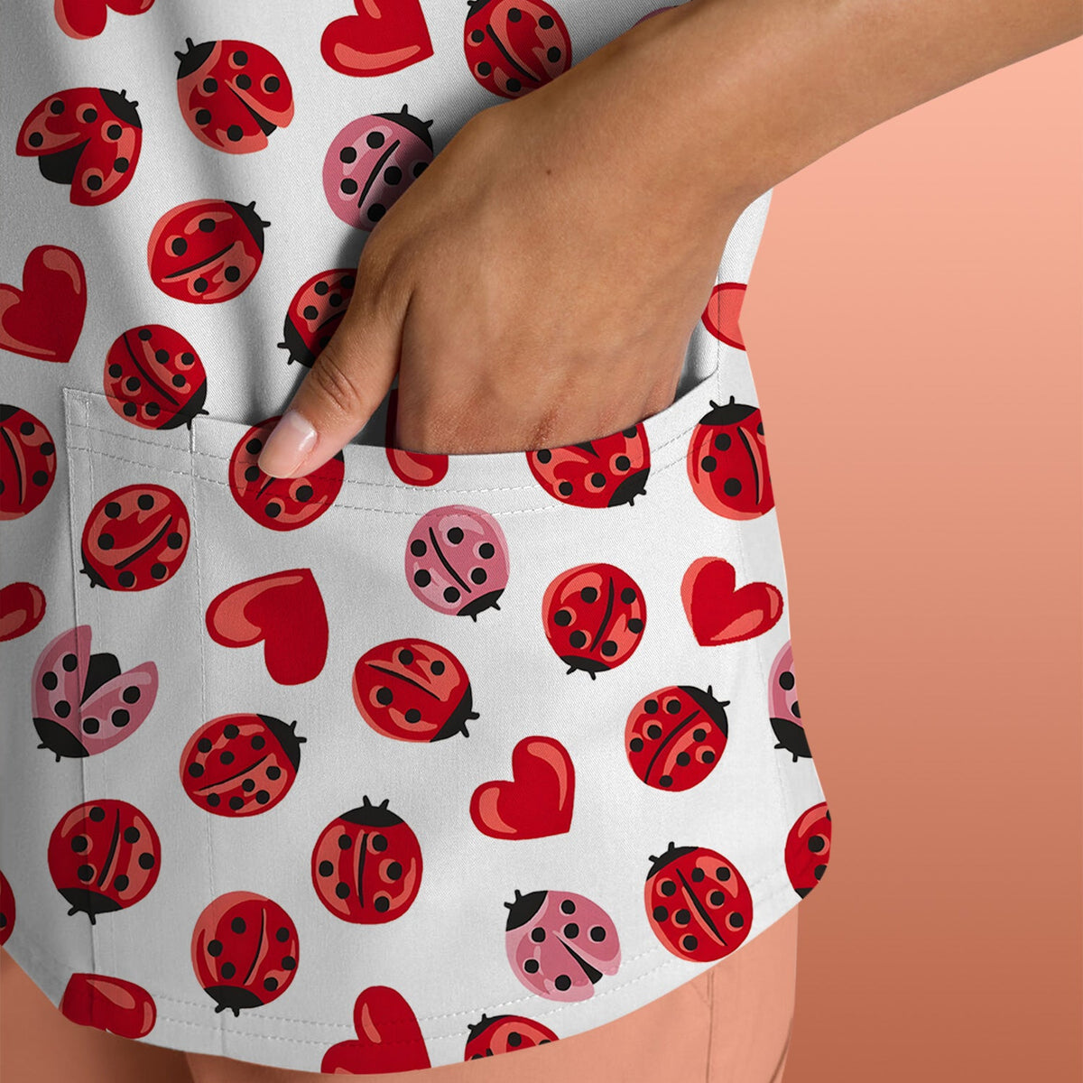 Ladybug Red Heart Nurse Scrub Top