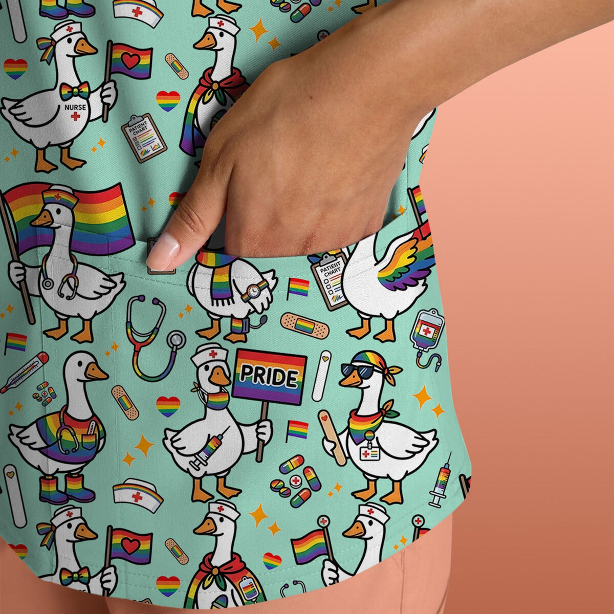 LGBT Pride Nurse Duck Scrub Top