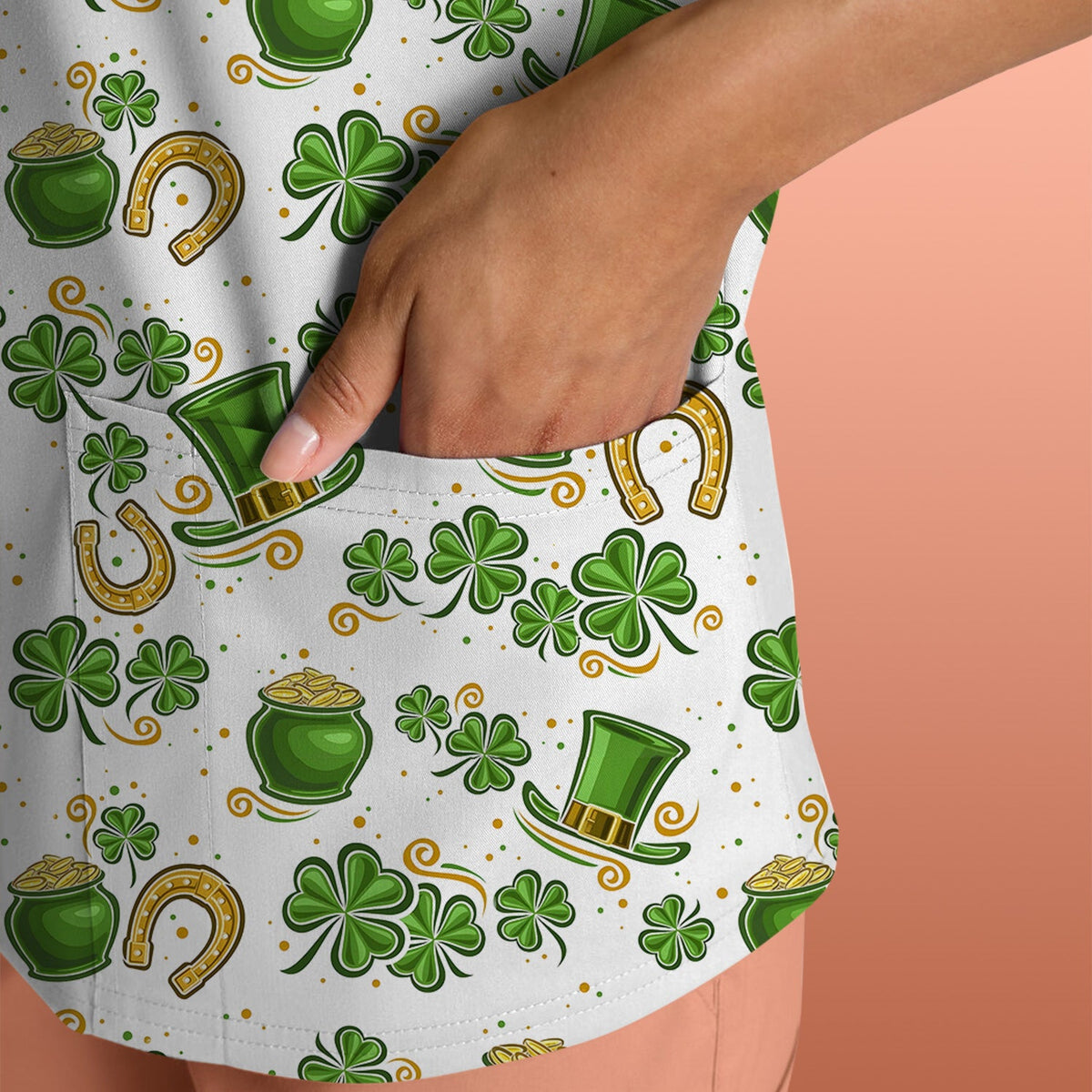 St Patrick Shamrock Nurse Scrub Top