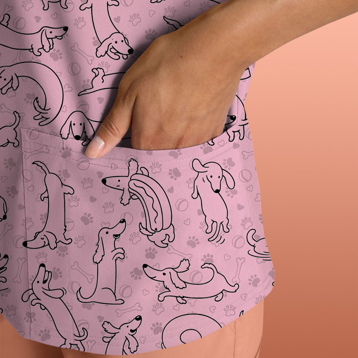 Dachshund Line Art Nurse Scrub Top