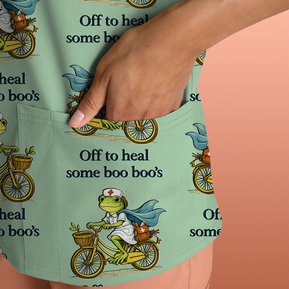 Frog Cycling Nurse Scrub Top