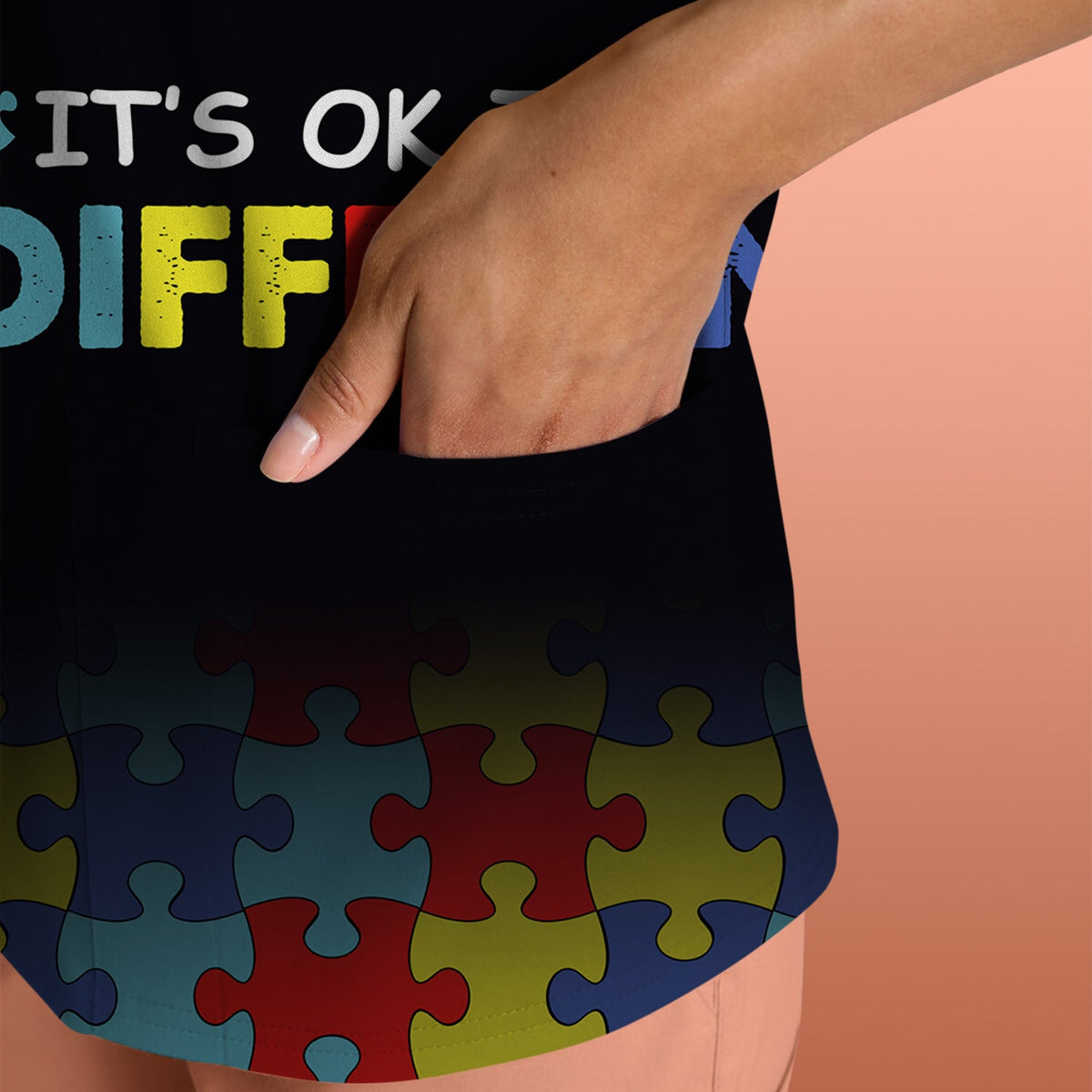Autism Puzzle Skeleton It's OK To Be Different Nurse Scrub Top