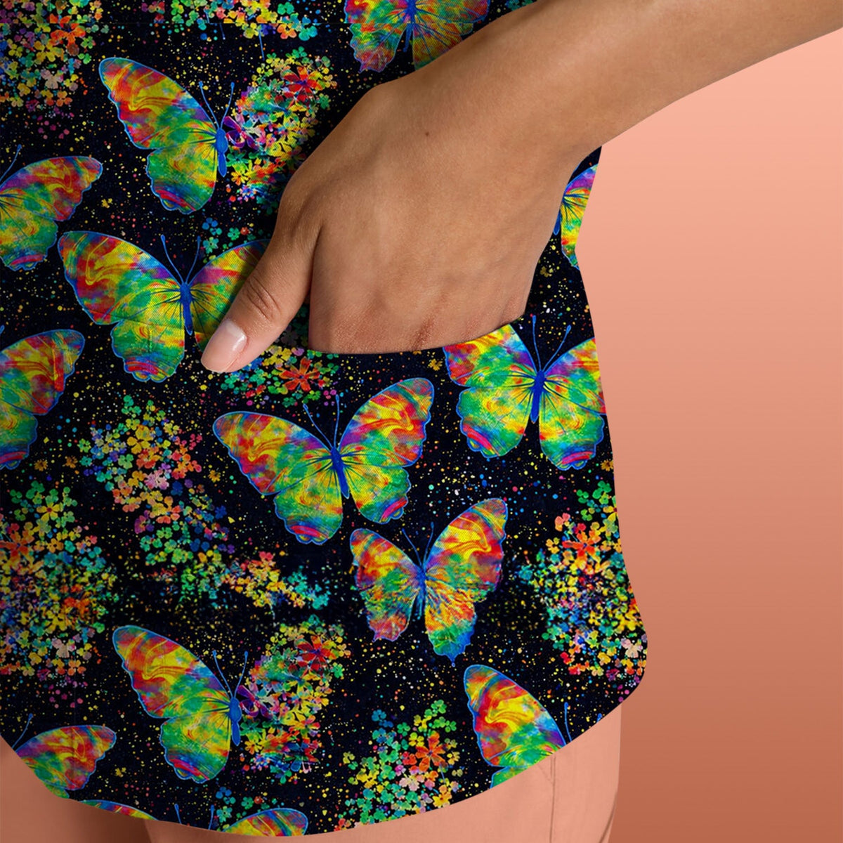 Rainbow Butterfly Galaxy Nurse Scrub Top
