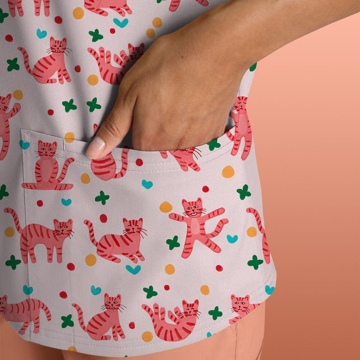Pink Cat Nurse Scrub Top