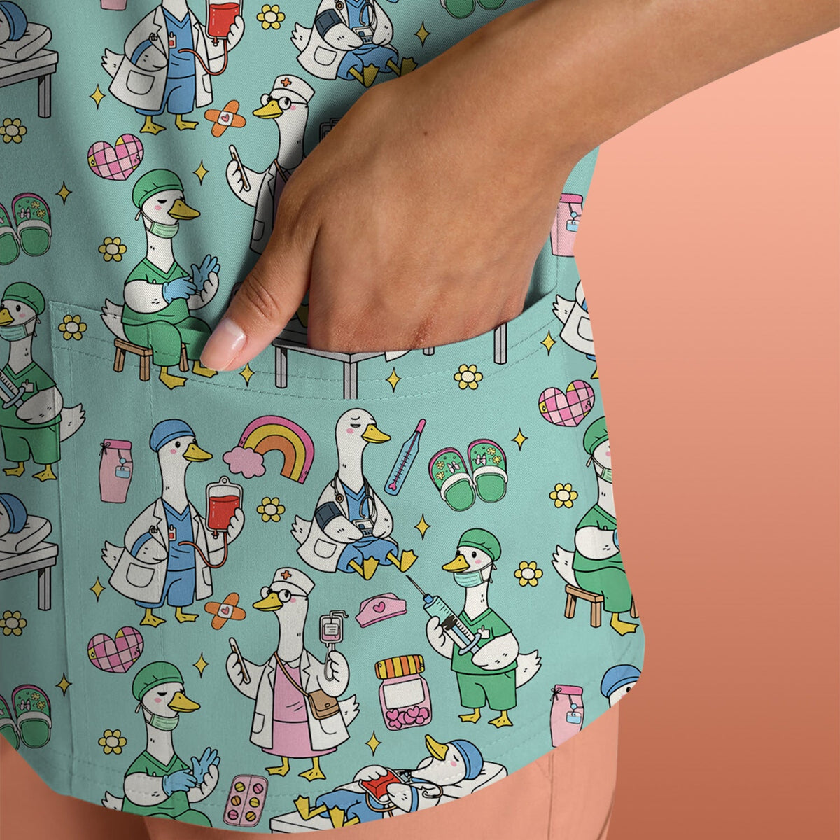 Duck Medical Doodle Nurse Scrub Top