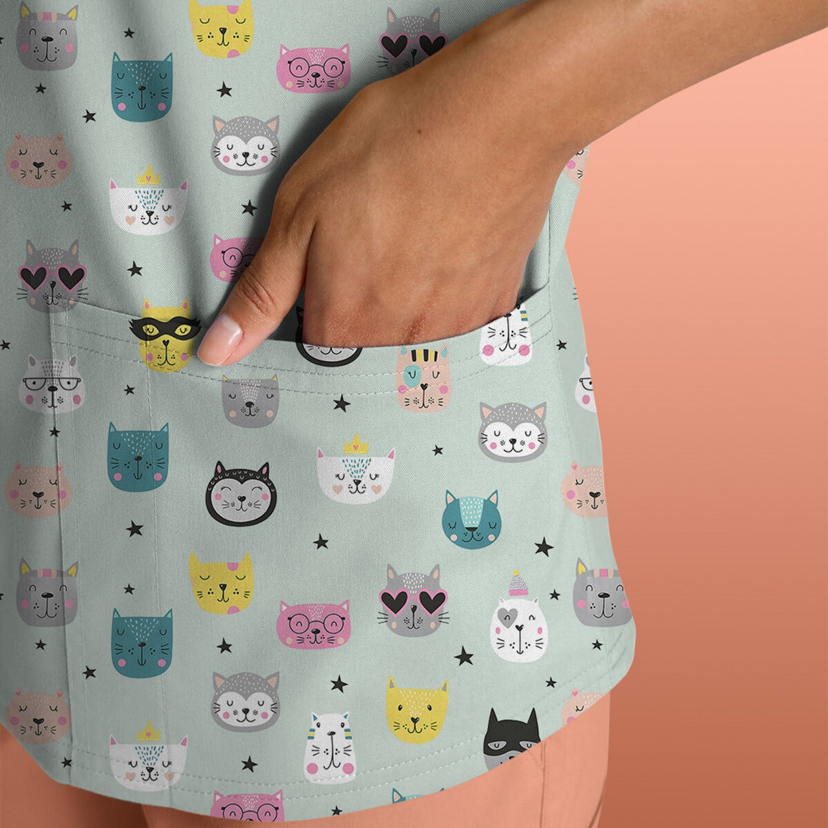 Colorful Cat Nurse Scrub Top