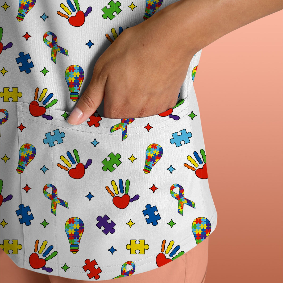 Autism Awareness Colorful Puzzle Nurse Scrub Top