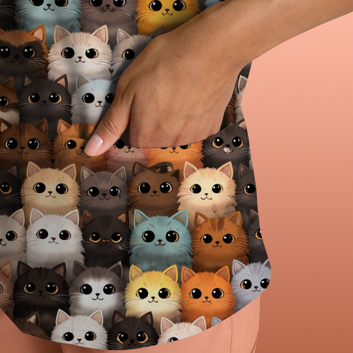 Lightweight Colorful Cat Nurse Scrub Top