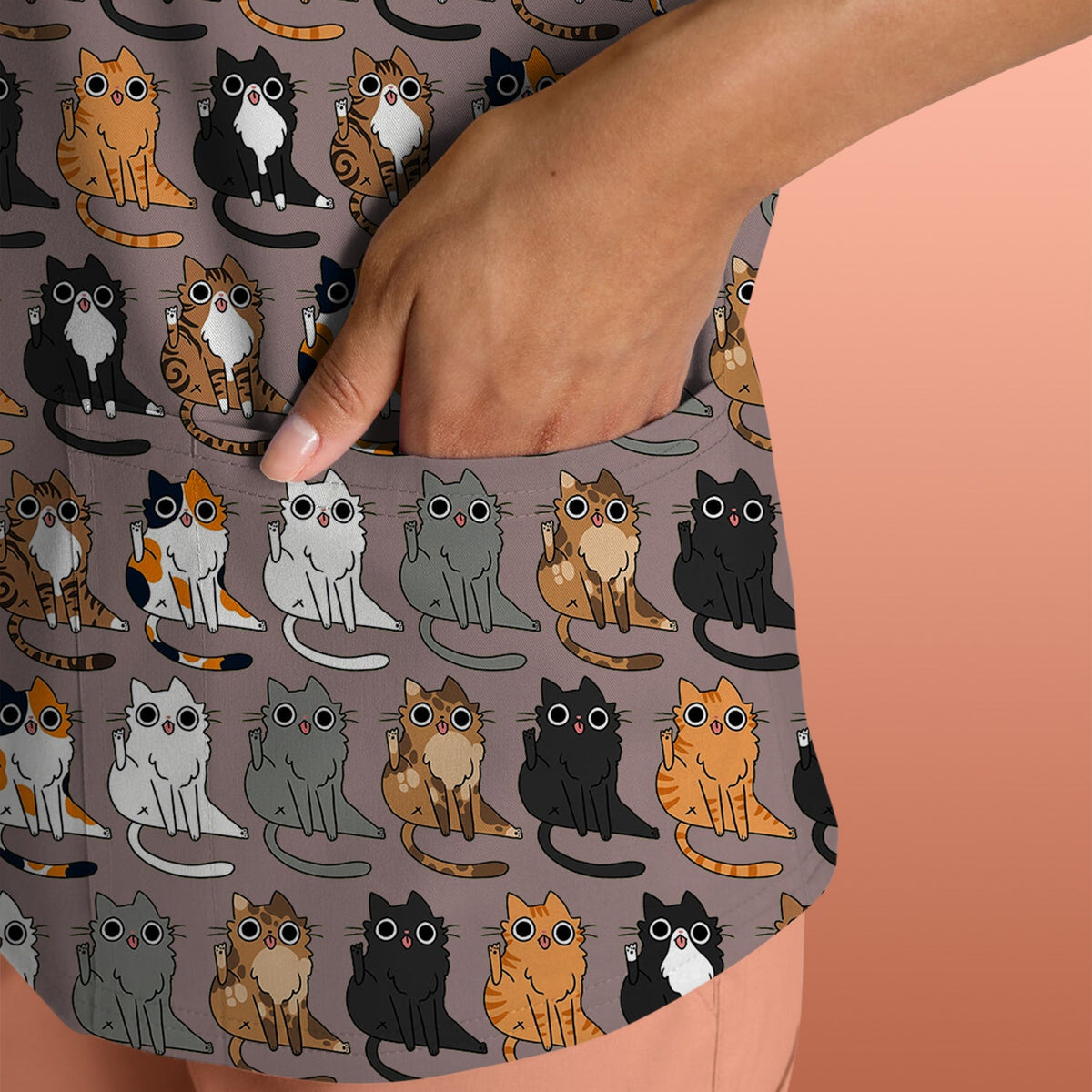 Cat Pattern Nurse Scrub Top
