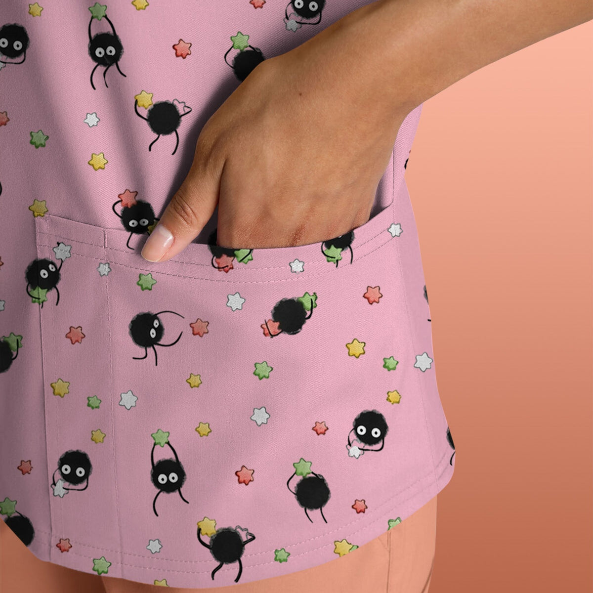 Funny Spider Pattern  Scrub Top, Cartoon Spider Pattern Nursing Uniform For Women