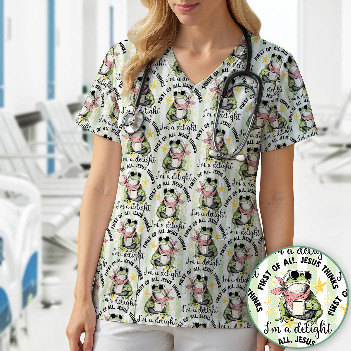 Frog Coffee Quote Nurse Scrub Top