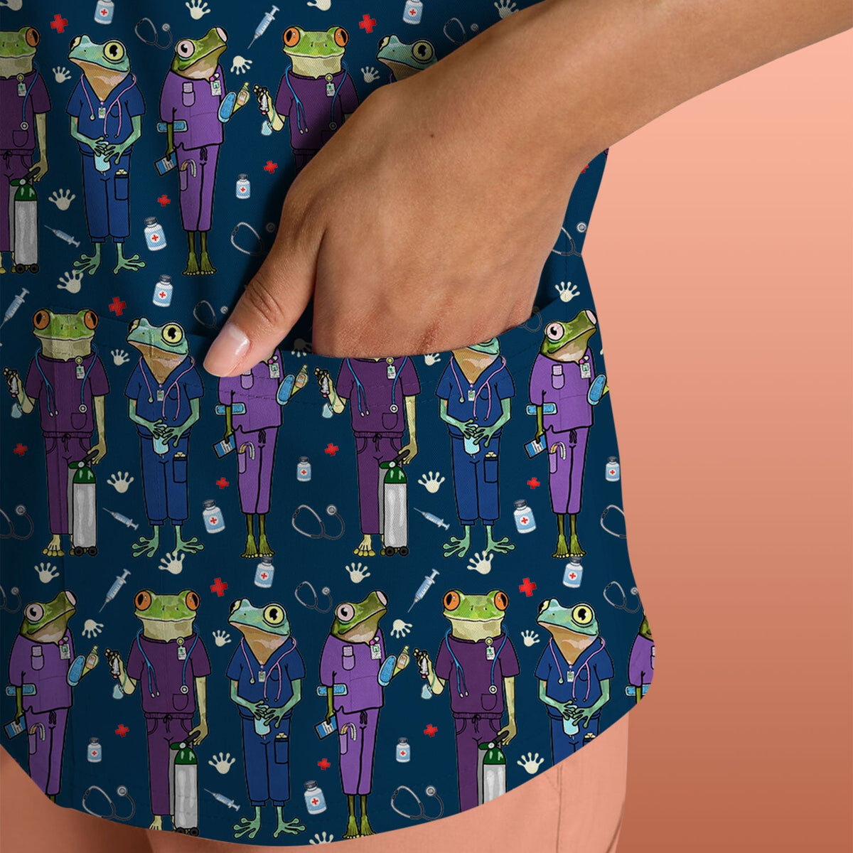 Frog Print Nurse Scrub Top