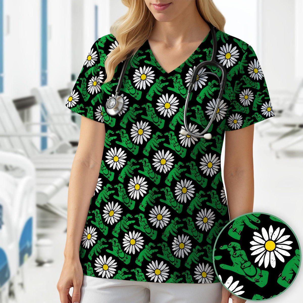 Monster Daisies Nurse Scrub Top - Halloween Gift