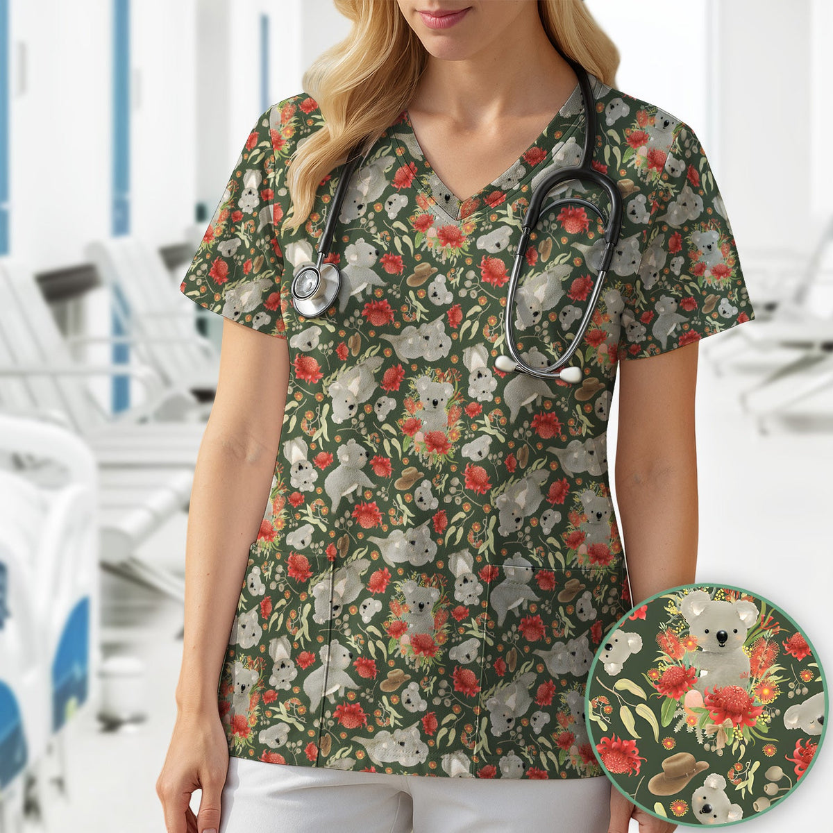 Koala Wildflower Nurse Scrub Top